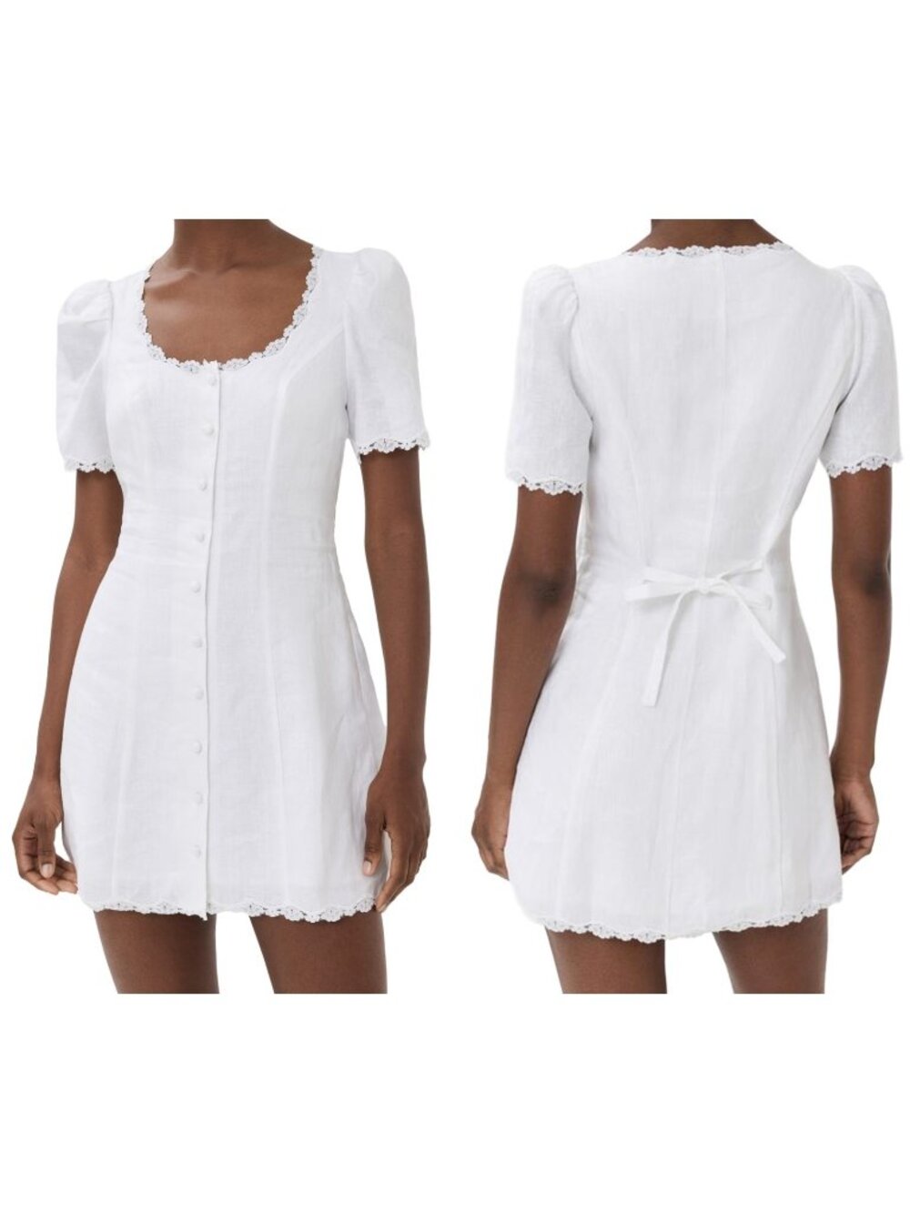 Reformation Annabella Women's Lace Trim Linen Mini Summer Dress in White Size 8